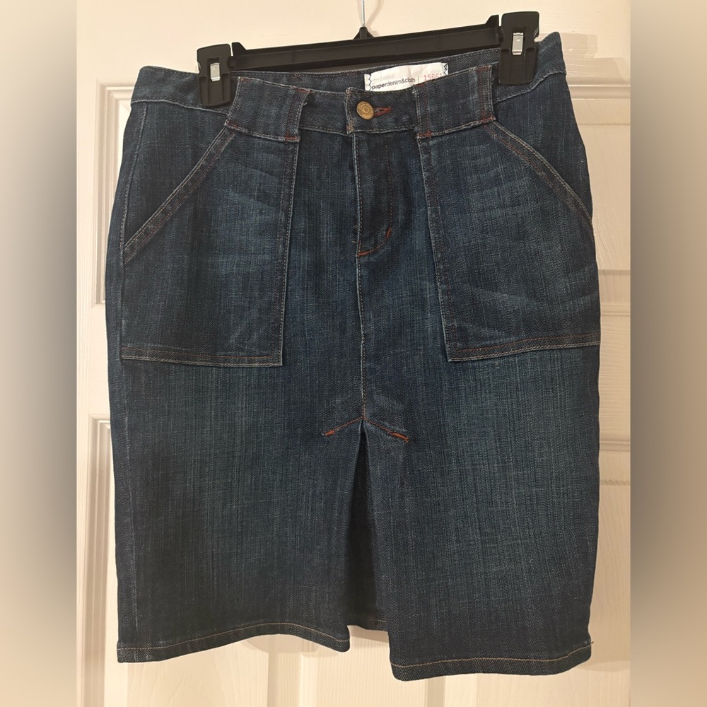 Paper Denim & Cloth Dark Blue Denim Skirt labeled a size 27 waist